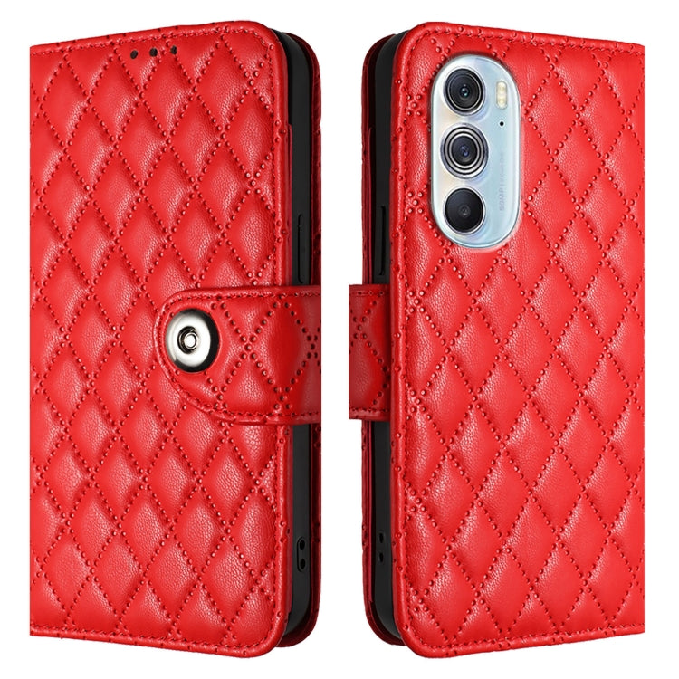 For Motorola Edge X30 Rhombic Texture Flip Leather Phone Case with Lanyard