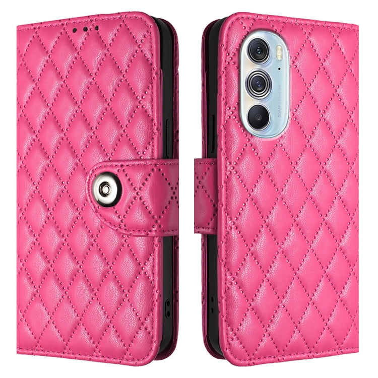 For Motorola Edge X30 Rhombic Texture Flip Leather Phone Case with Lanyard
