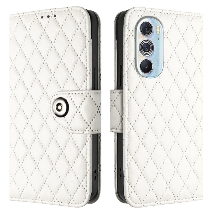 For Motorola Edge X30 Rhombic Texture Flip Leather Phone Case with Lanyard