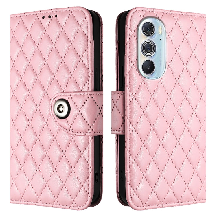 For Motorola Edge X30 Rhombic Texture Flip Leather Phone Case with Lanyard