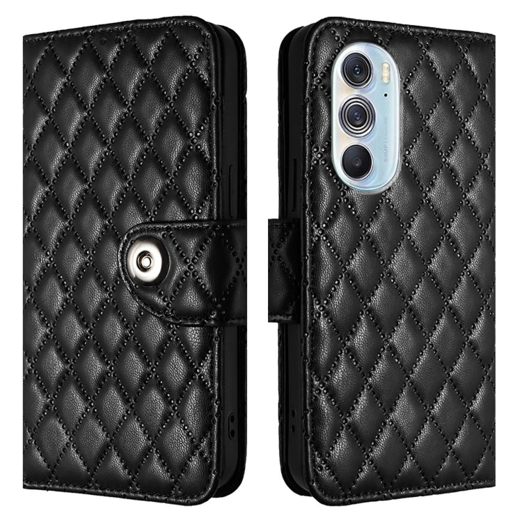 For Motorola Edge 30 Pro / Edge+ 2022 Rhombic Texture Flip Leather Phone Case with Lanyard