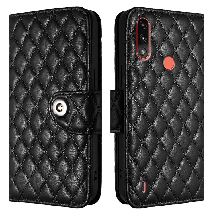 For Motorola Moto E7 Power Rhombic Texture Flip Leather Phone Case with Lanyard