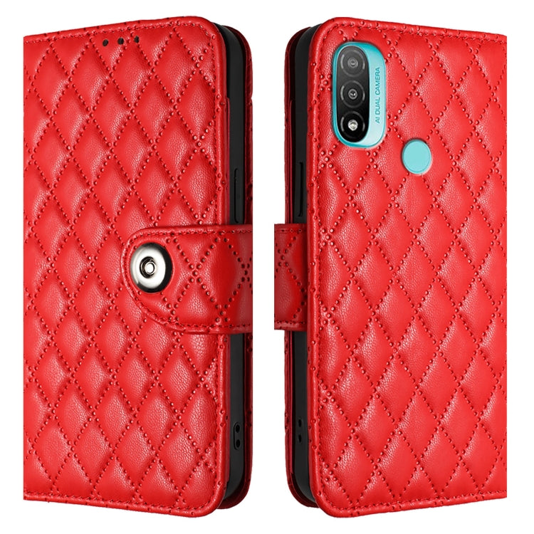 For Motorola Moto E20 / E30 / E40 Rhombic Texture Flip Leather Phone Case with Lanyard