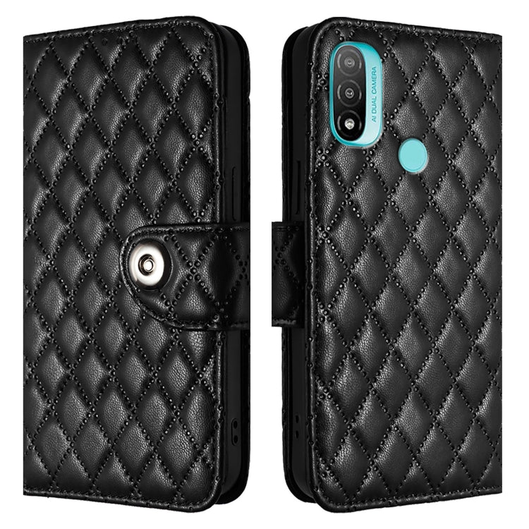 For Motorola Moto E20 / E30 / E40 Rhombic Texture Flip Leather Phone Case with Lanyard