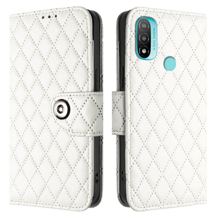 For Motorola Moto E20 / E30 / E40 Rhombic Texture Flip Leather Phone Case with Lanyard