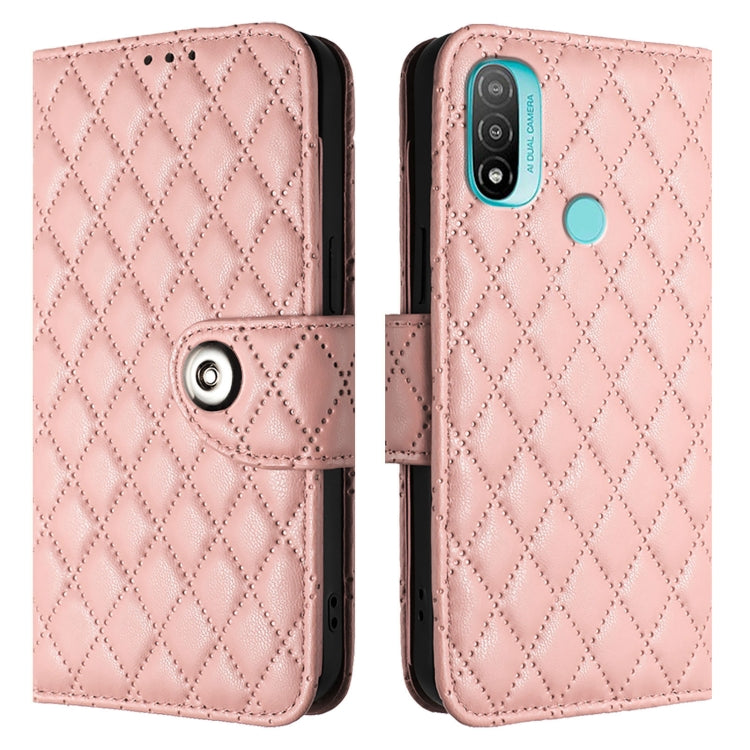 For Motorola Moto E20 / E30 / E40 Rhombic Texture Flip Leather Phone Case with Lanyard