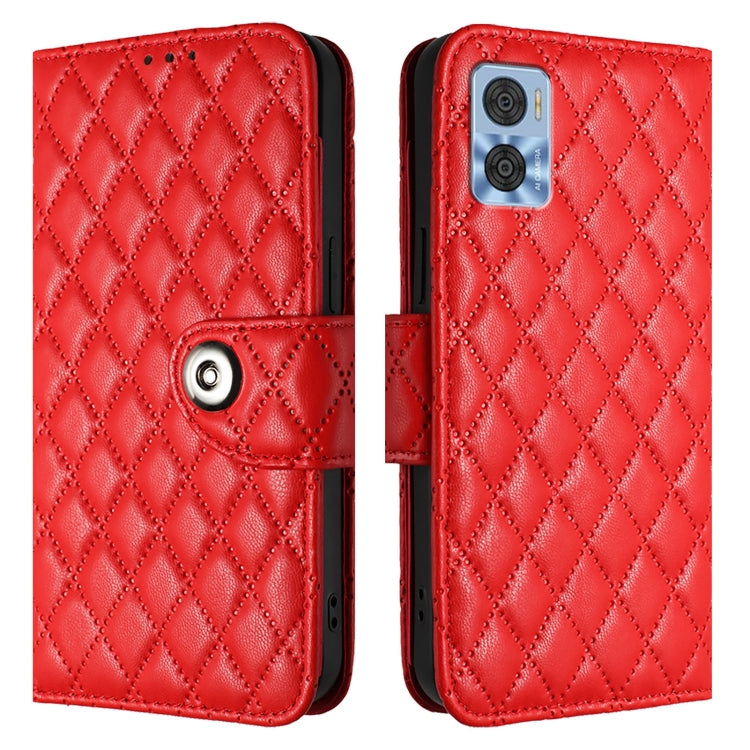 For Motorola Moto E22 / E22i Rhombic Texture Flip Leather Phone Case with Lanyard