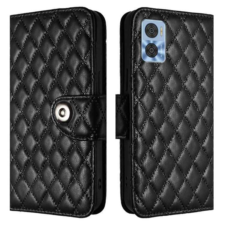 For Motorola Moto E22 / E22i Rhombic Texture Flip Leather Phone Case with Lanyard