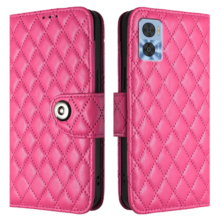 For Motorola Moto E22 / E22i Rhombic Texture Flip Leather Phone Case with Lanyard