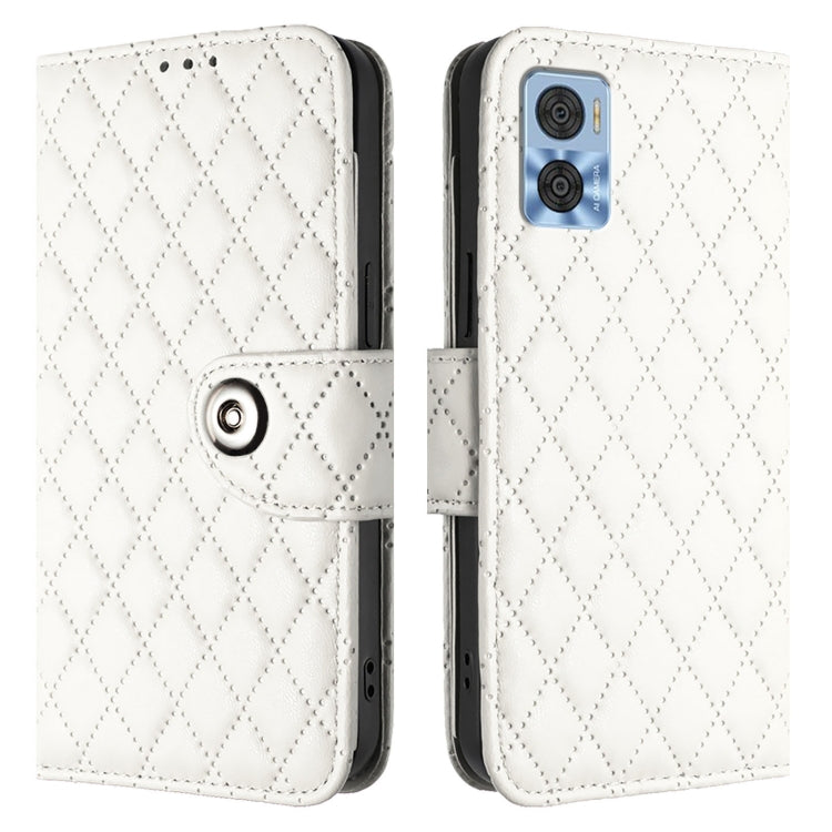 For Motorola Moto E22 / E22i Rhombic Texture Flip Leather Phone Case with Lanyard
