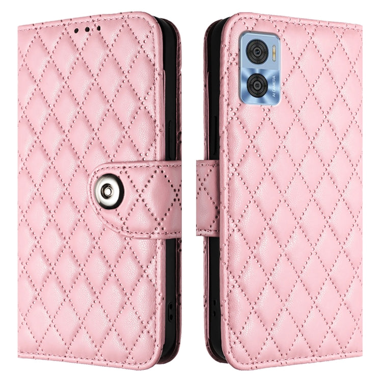 For Motorola Moto E22 / E22i Rhombic Texture Flip Leather Phone Case with Lanyard