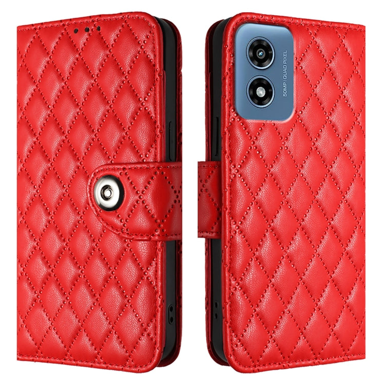 For Motorola Moto G Play 5G 2024 Rhombic Texture Flip Leather Phone Case with Lanyard