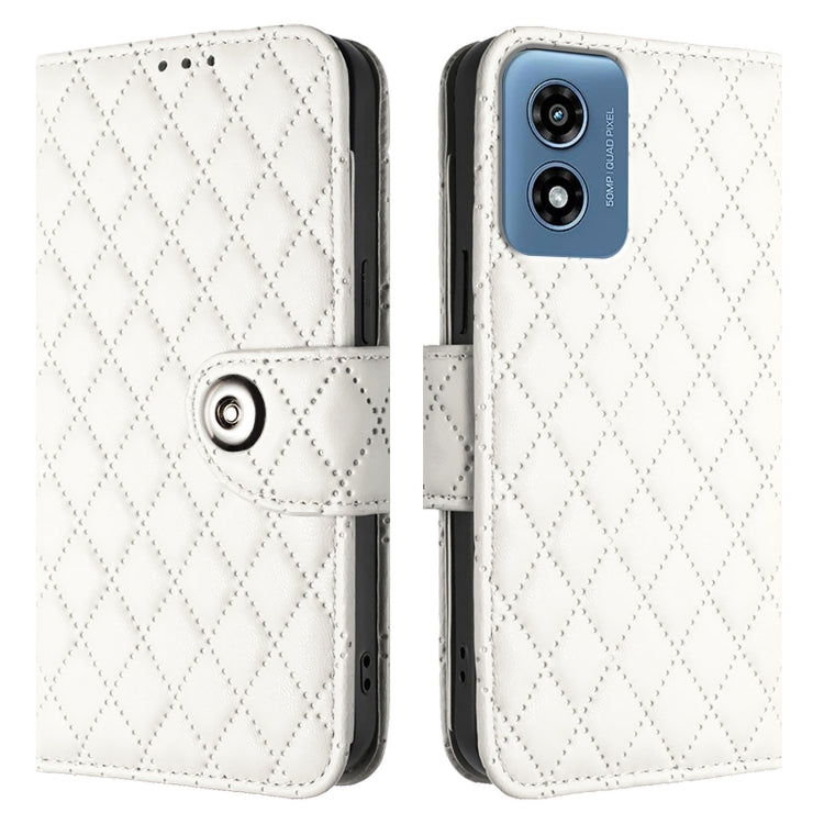 For Motorola Moto G Play 5G 2024 Rhombic Texture Flip Leather Phone Case with Lanyard