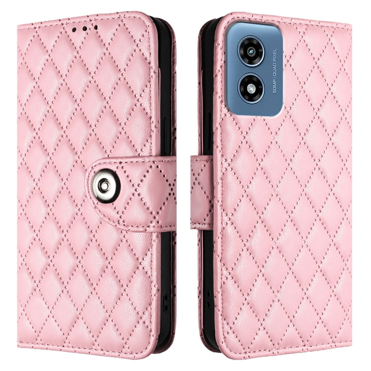 For Motorola Moto G Play 5G 2024 Rhombic Texture Flip Leather Phone Case with Lanyard