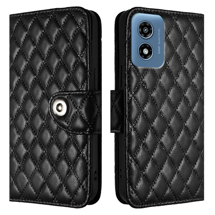 For Motorola Moto G 5G 2024 Global Rhombic Texture Flip Leather Phone Case with Lanyard
