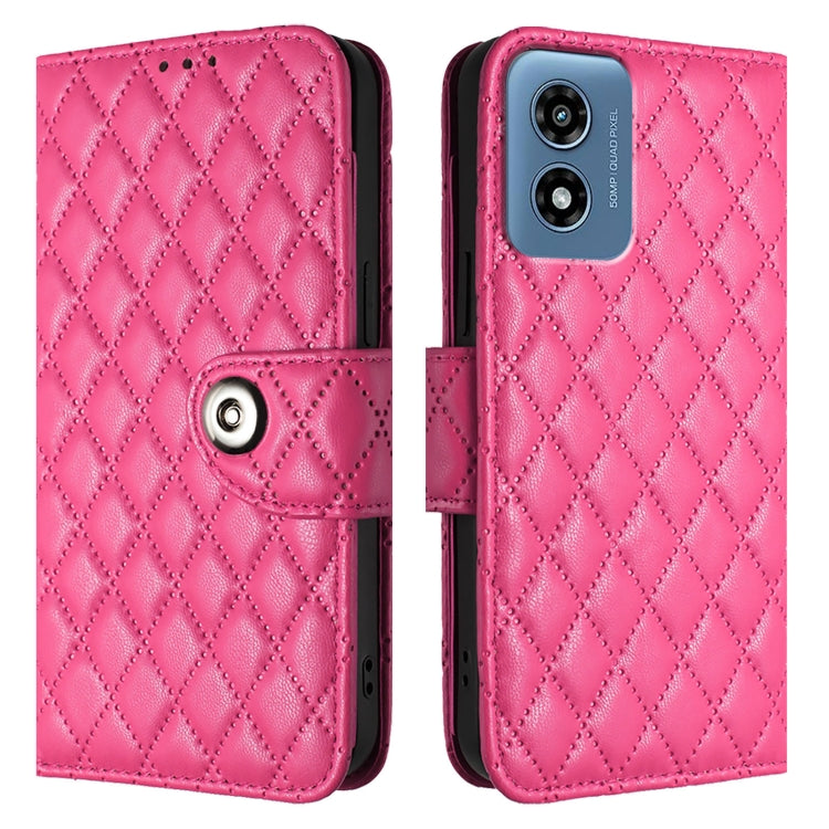 For Motorola Moto G 5G 2024 Global Rhombic Texture Flip Leather Phone Case with Lanyard