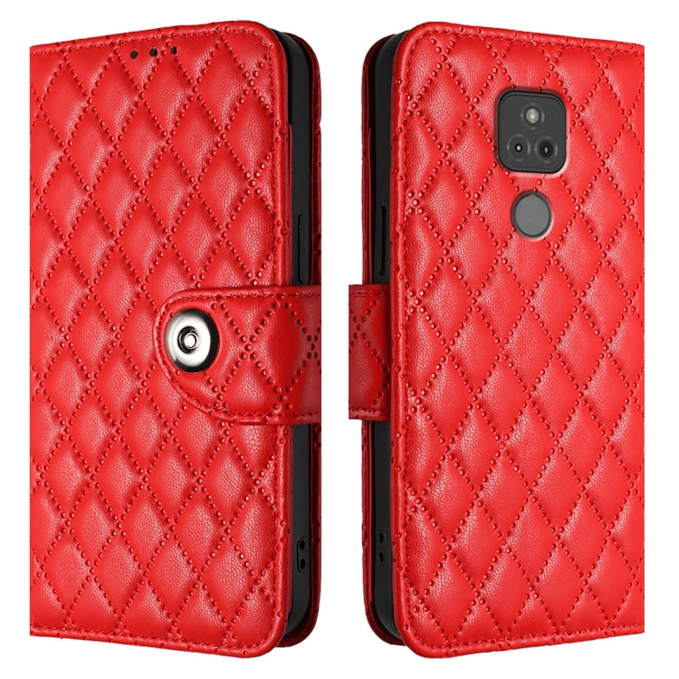 For Motorola Moto G Play 2021 Rhombic Texture Flip Leather Phone Case with Lanyard