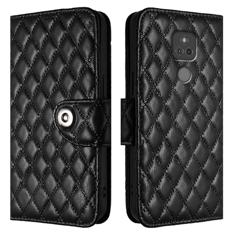 For Motorola Moto G Play 2021 Rhombic Texture Flip Leather Phone Case with Lanyard
