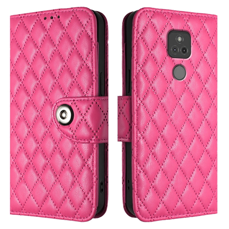 For Motorola Moto G Play 2021 Rhombic Texture Flip Leather Phone Case with Lanyard