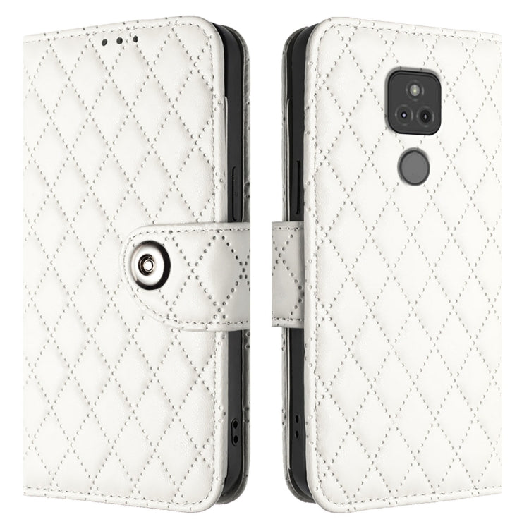 For Motorola Moto G Play 2021 Rhombic Texture Flip Leather Phone Case with Lanyard