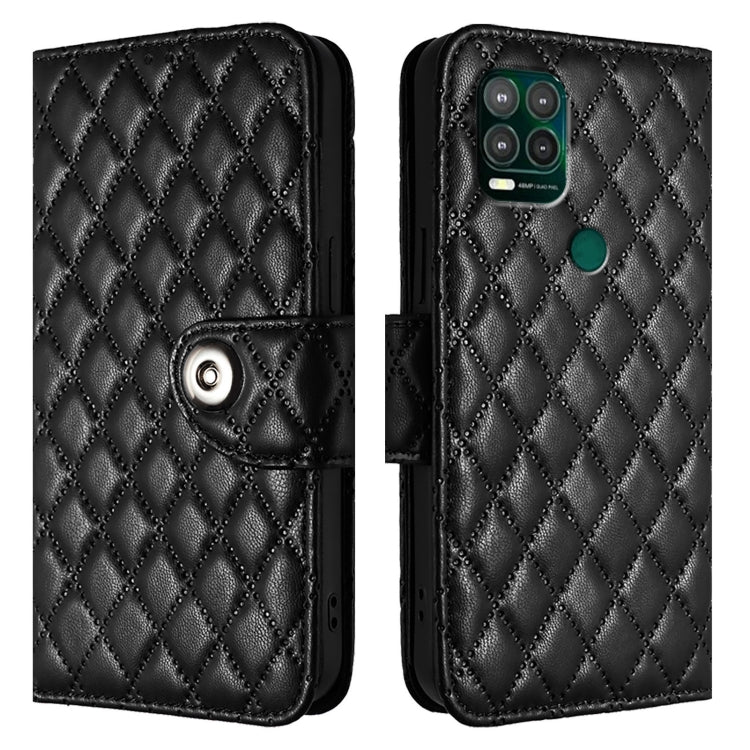 For Motorola Moto G Stylus 5G 2021 Rhombic Texture Flip Leather Phone Case with Lanyard
