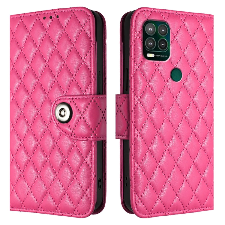 For Motorola Moto G Stylus 5G 2021 Rhombic Texture Flip Leather Phone Case with Lanyard