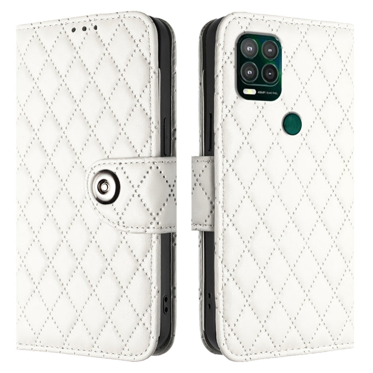 For Motorola Moto G Stylus 5G 2021 Rhombic Texture Flip Leather Phone Case with Lanyard