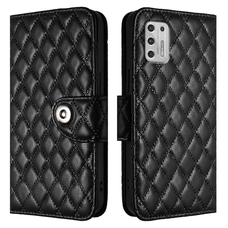 For Motorola Moto G Stylus 2021 4G Rhombic Texture Flip Leather Phone Case with Lanyard