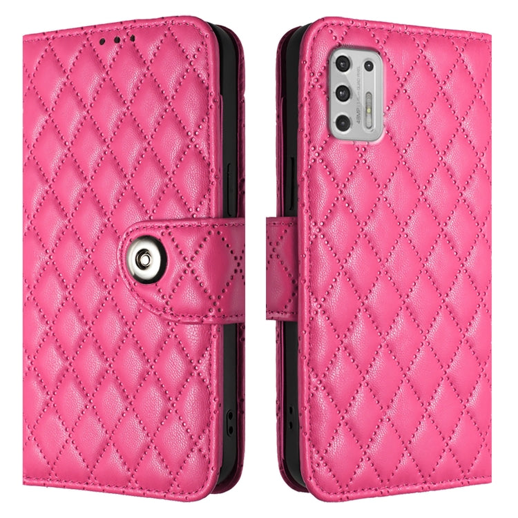 For Motorola Moto G Stylus 2021 4G Rhombic Texture Flip Leather Phone Case with Lanyard
