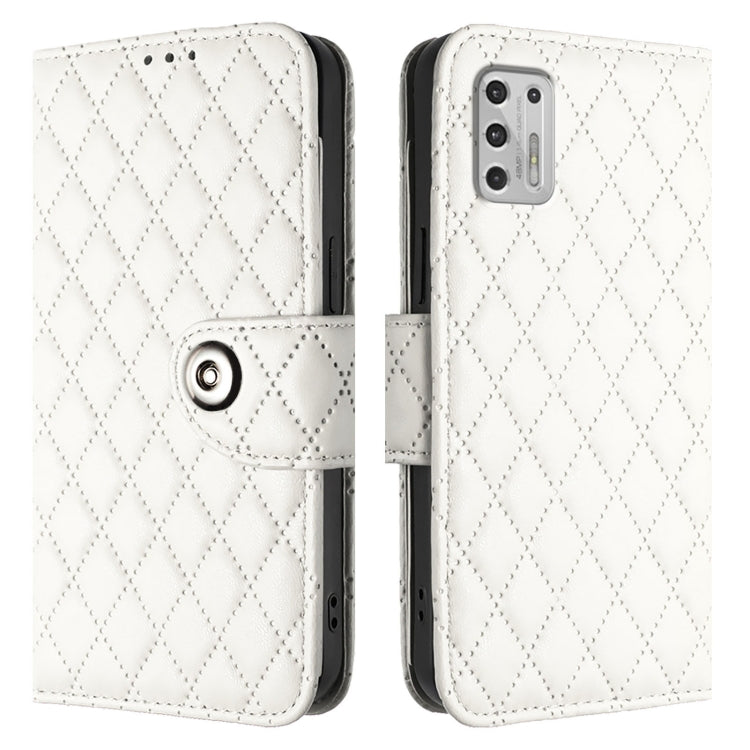 For Motorola Moto G Stylus 2021 4G Rhombic Texture Flip Leather Phone Case with Lanyard