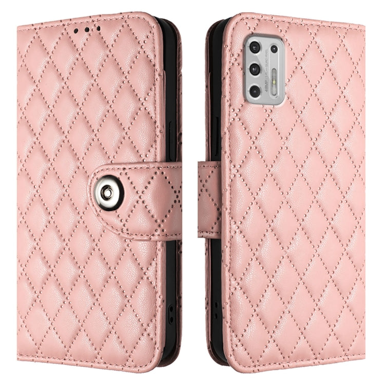 For Motorola Moto G Stylus 2021 4G Rhombic Texture Flip Leather Phone Case with Lanyard