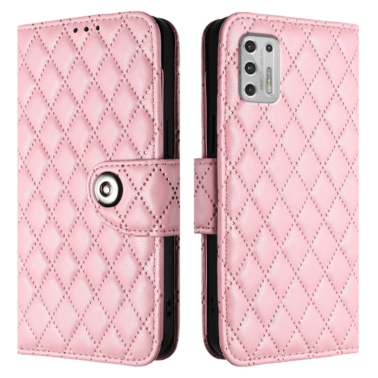 For Motorola Moto G Stylus 2021 4G Rhombic Texture Flip Leather Phone Case with Lanyard