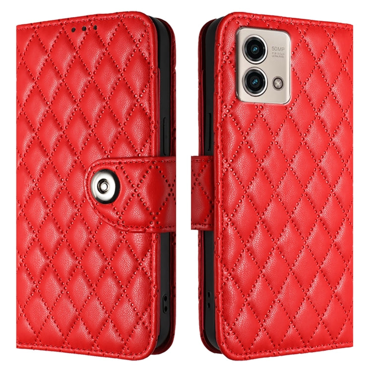 For Motorola Moto G Stylus 2023 4G Rhombic Texture Flip Leather Phone Case with Lanyard