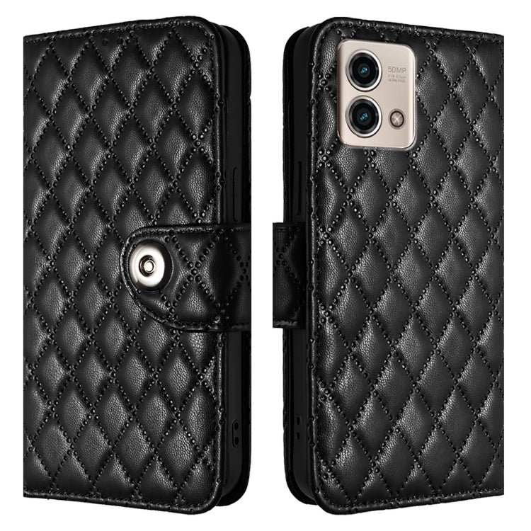 For Motorola Moto G Stylus 2023 4G Rhombic Texture Flip Leather Phone Case with Lanyard