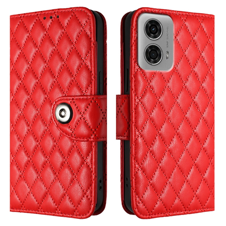 For Motorola Moto G04 / G24 Rhombic Texture Flip Leather Phone Case with Lanyard
