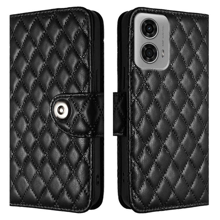 For Motorola Moto G04 / G24 Rhombic Texture Flip Leather Phone Case with Lanyard
