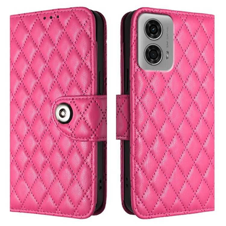 For Motorola Moto G04 / G24 Rhombic Texture Flip Leather Phone Case with Lanyard