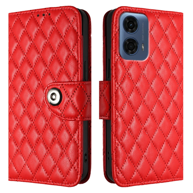 For Motorola Moto G24 Power India Rhombic Texture Flip Leather Phone Case with Lanyard