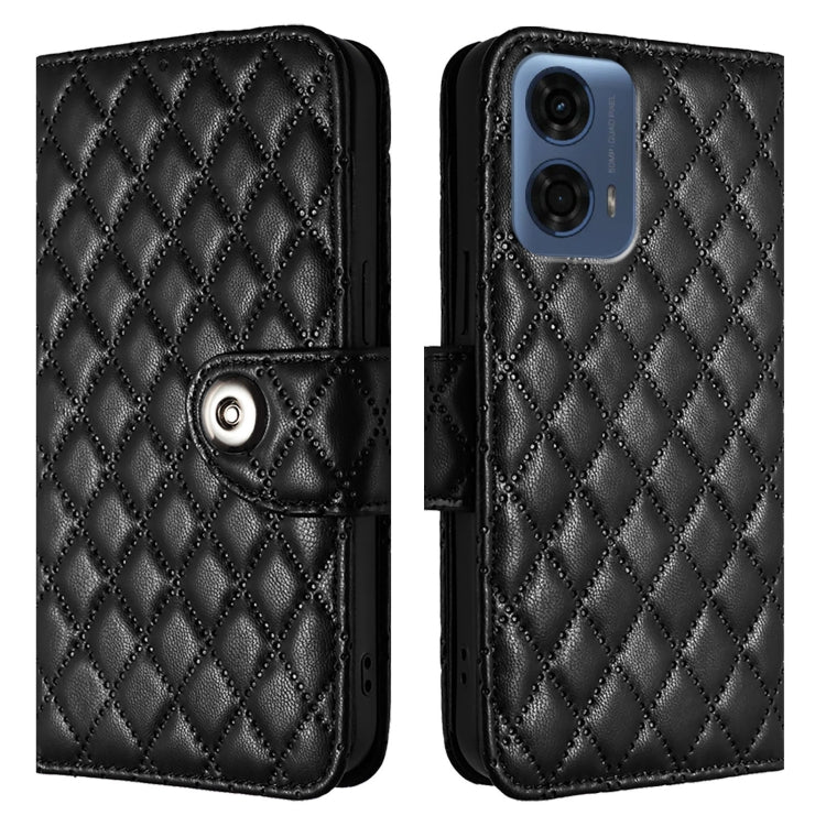 For Motorola Moto G24 Power India Rhombic Texture Flip Leather Phone Case with Lanyard
