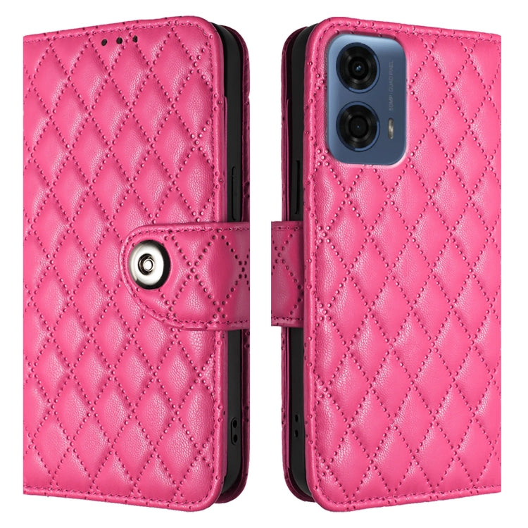 For Motorola Moto G24 Power India Rhombic Texture Flip Leather Phone Case with Lanyard
