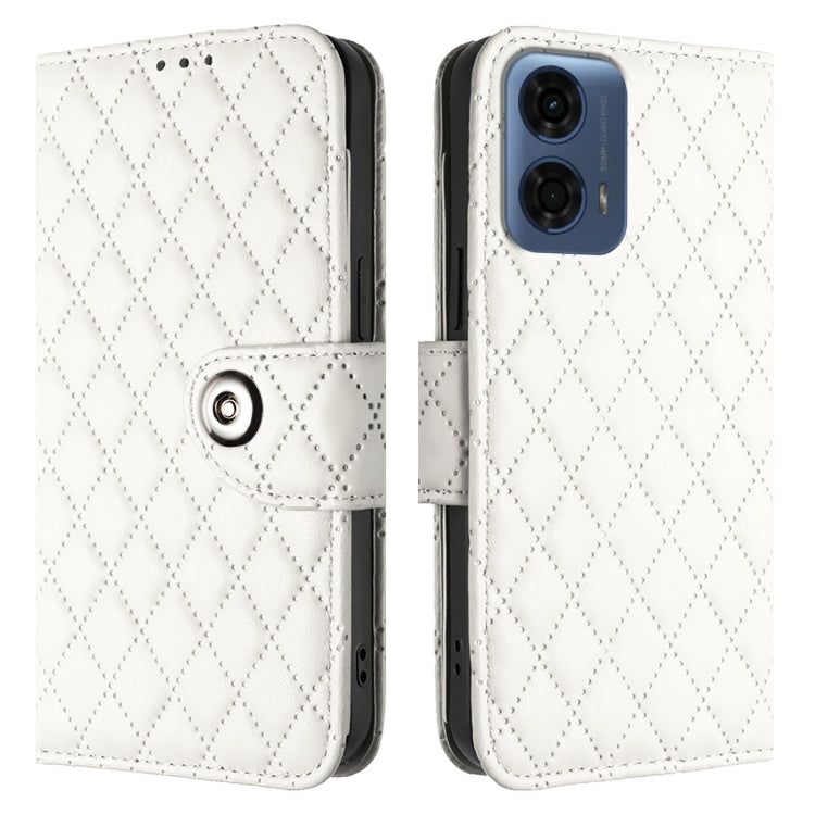 For Motorola Moto G24 Power India Rhombic Texture Flip Leather Phone Case with Lanyard