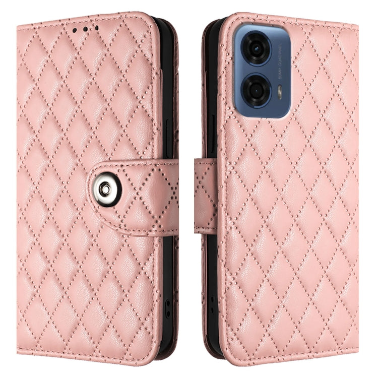 For Motorola Moto G24 Power India Rhombic Texture Flip Leather Phone Case with Lanyard