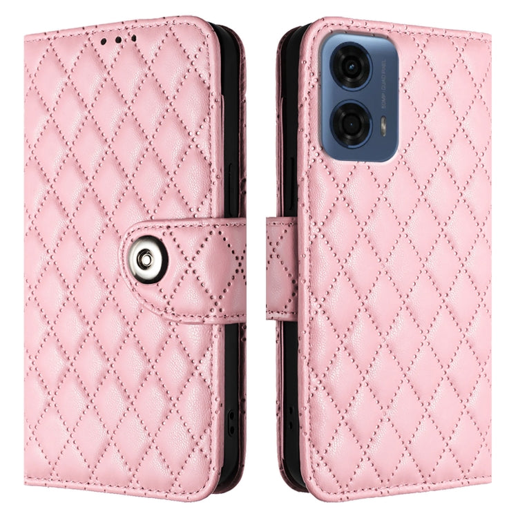 For Motorola Moto G24 Power India Rhombic Texture Flip Leather Phone Case with Lanyard