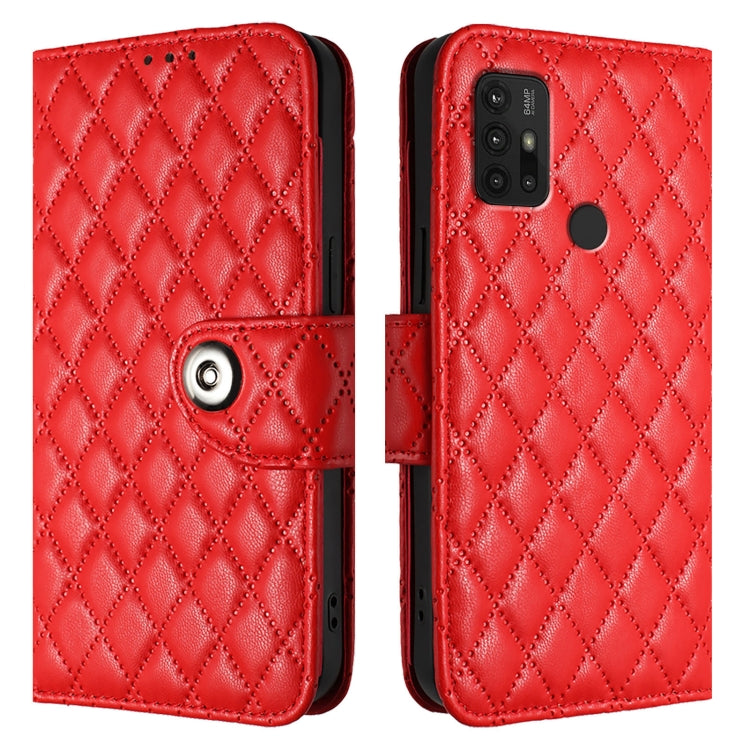For Motorola Moto G10 Power Rhombic Texture Flip Leather Phone Case with Lanyard