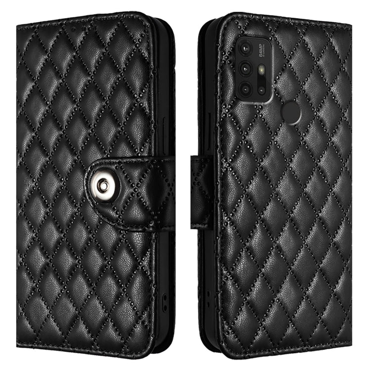 For Motorola Moto G10 Power Rhombic Texture Flip Leather Phone Case with Lanyard