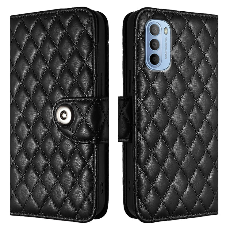 For Motorola Moto G31 / G41 Rhombic Texture Flip Leather Phone Case with Lanyard