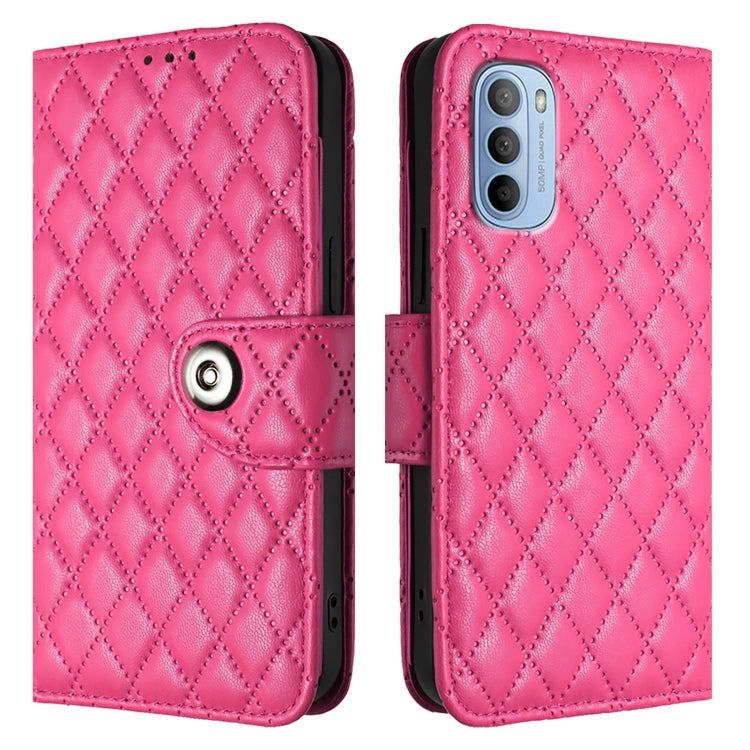 For Motorola Moto G31 / G41 Rhombic Texture Flip Leather Phone Case with Lanyard