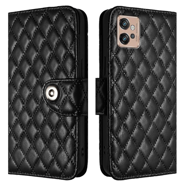 For Motorola Moto G32 Rhombic Texture Flip Leather Phone Case with Lanyard