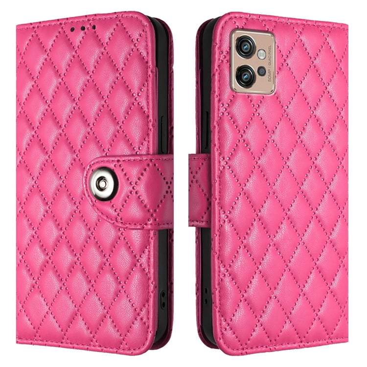For Motorola Moto G32 Rhombic Texture Flip Leather Phone Case with Lanyard