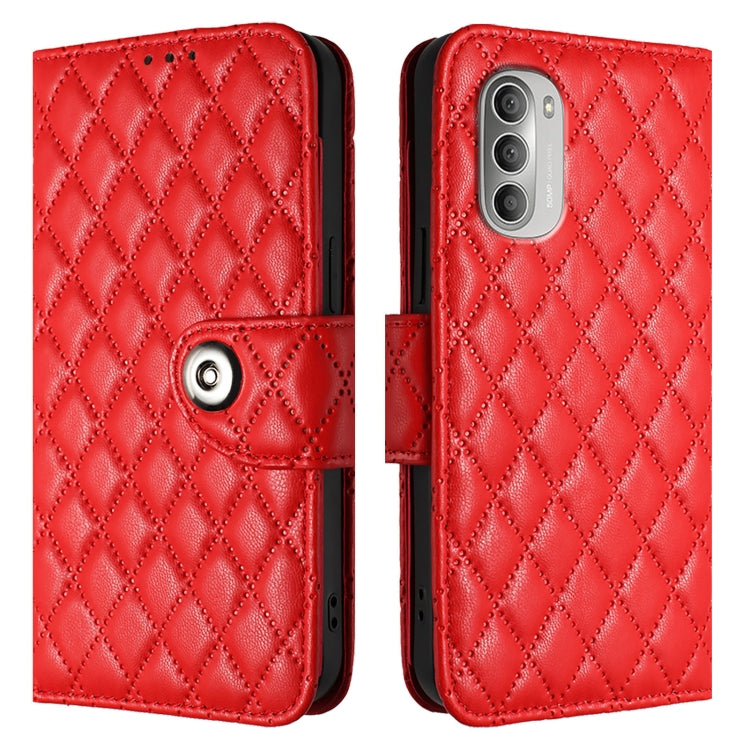 For Motorola Moto G51 5G Rhombic Texture Flip Leather Phone Case with Lanyard